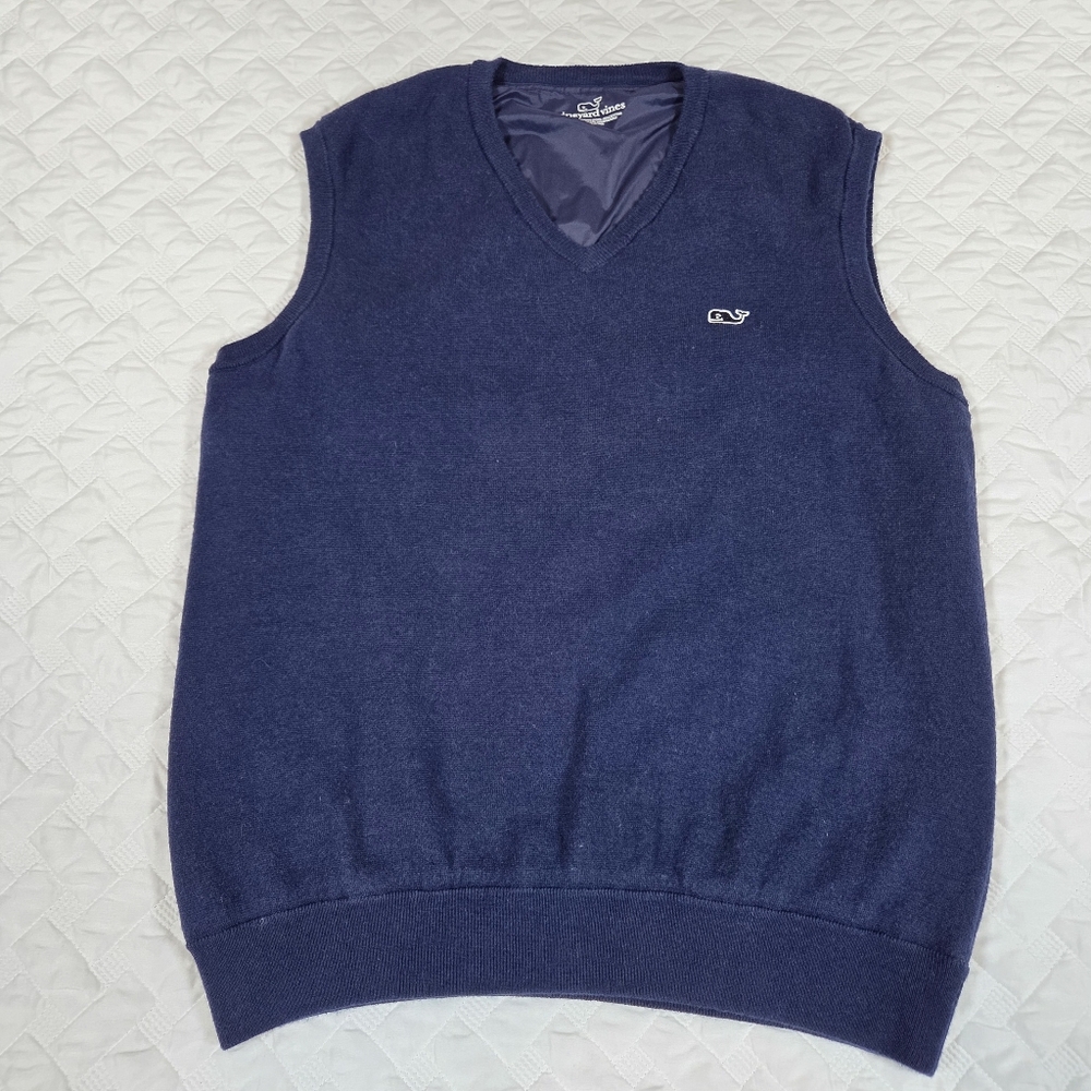 Vineyard Vines Vest Mens Sz Large Navy Blue Merino Wool Blend Lined